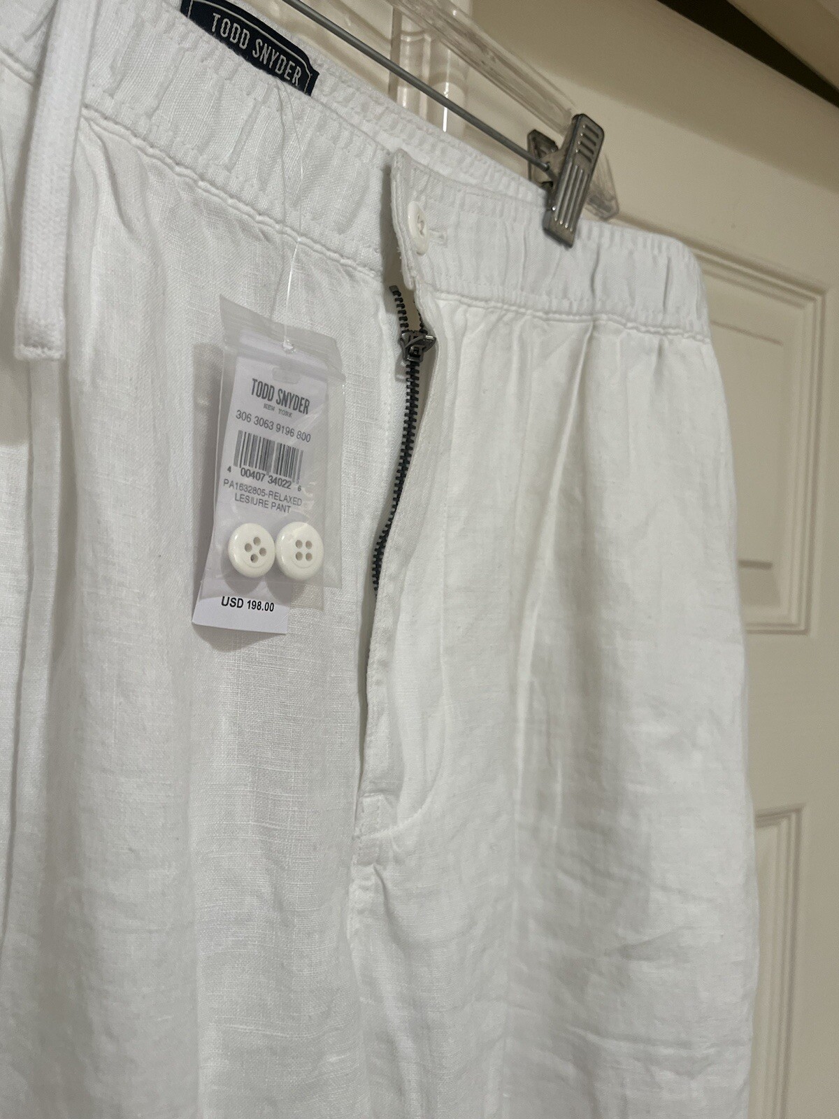 Todd Snyder Italian Linen Men’s Relaxed Leisure Beach Lagenlook White Pants XL