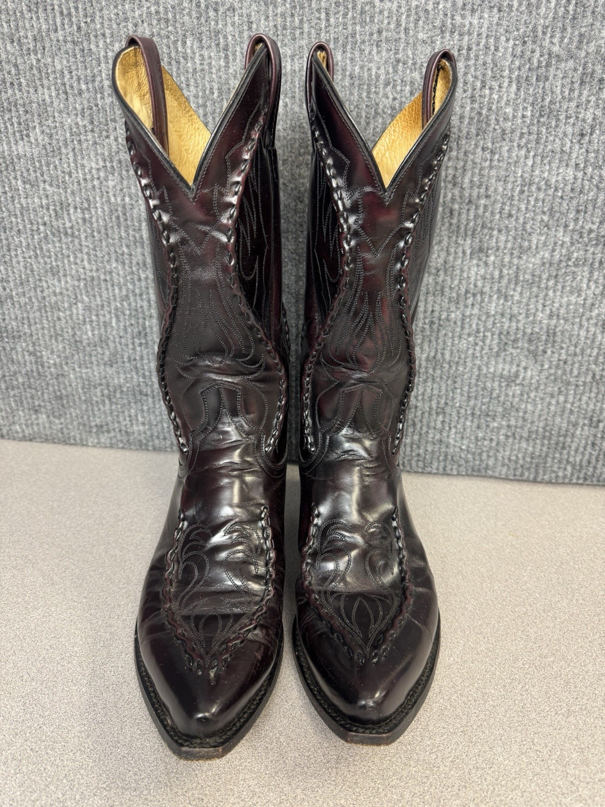 Dan Post 8.5 EW Vintage Black Cherry Braided Laced Leather Cowboy Boots