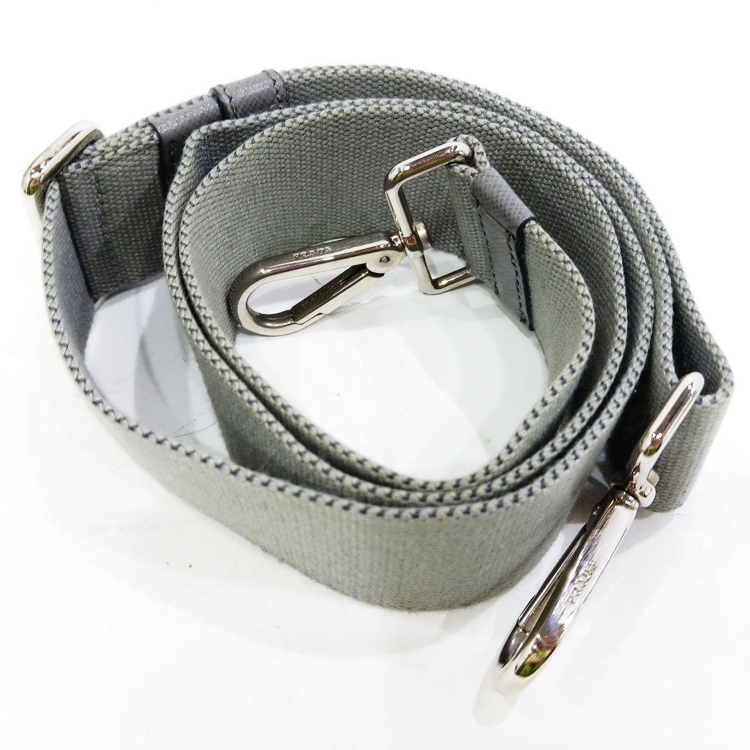 PRADA Canapa Bijou 2 Way Leather Canvas Shoulder Handbag Greige Silver Auth