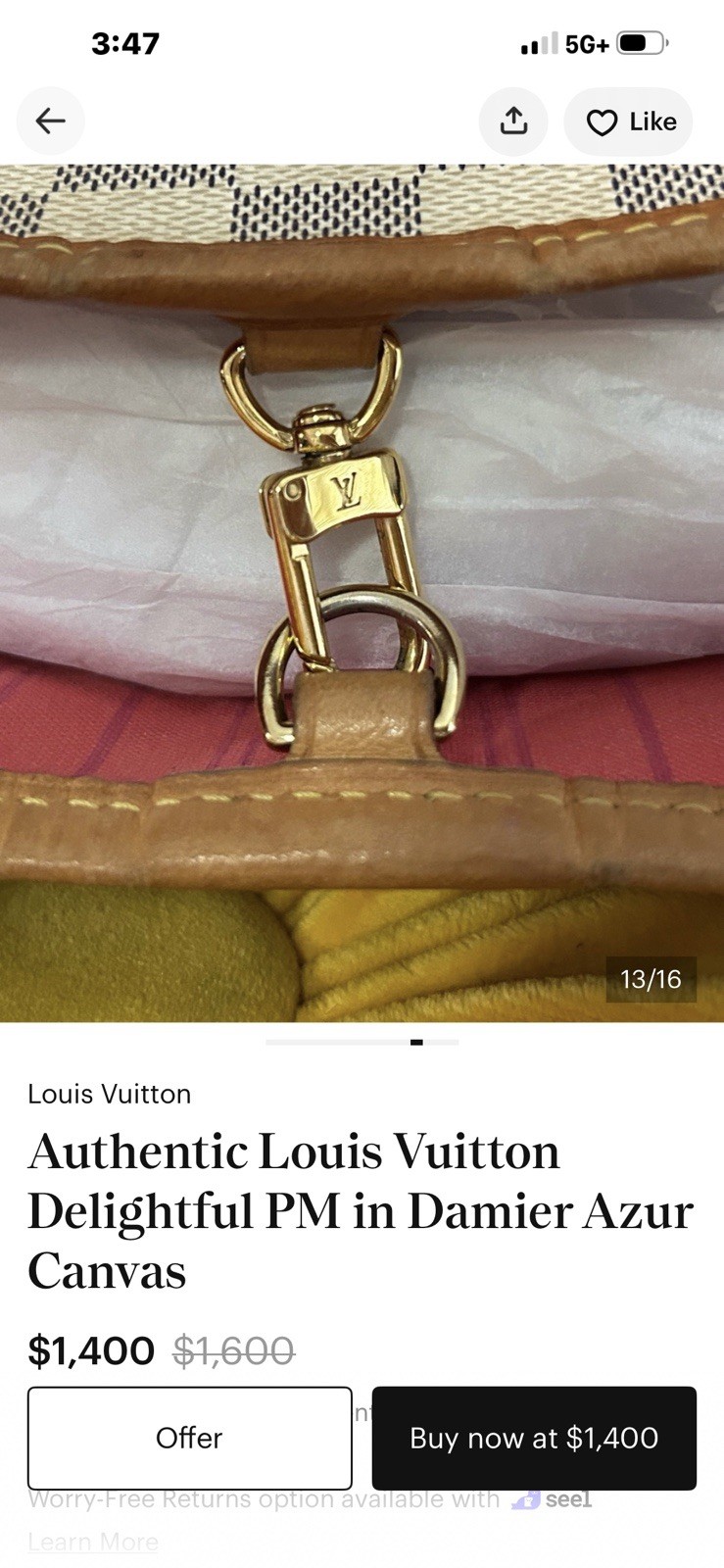 Louis Vuitton Damier Azur Large Hobo Bag w/ Wallet, Gold Hardware, Pockets