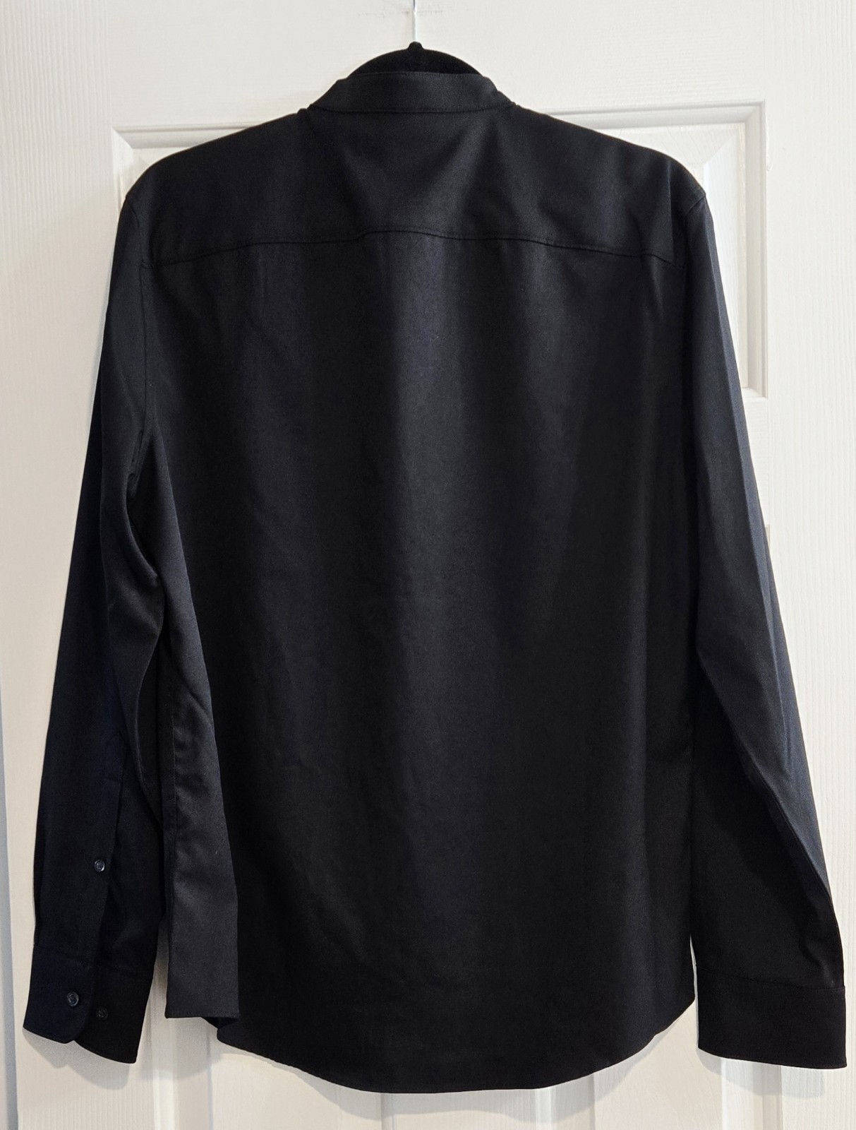 Perry Ellis Shirt Medium Black Banded Collar Untucked Slim Fit Stretch Modern