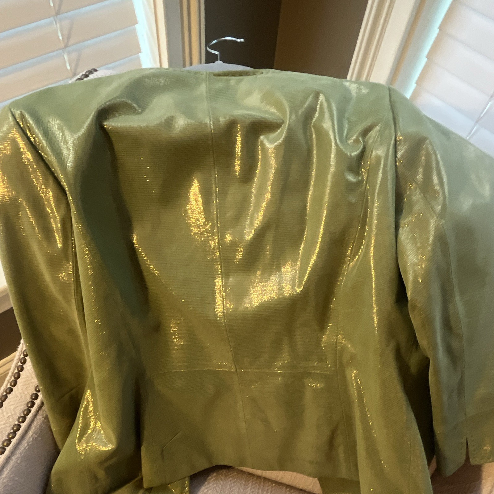 Lafayette 148 Women’s Green Metallic Leather Button Front Short Jacket Size 12
