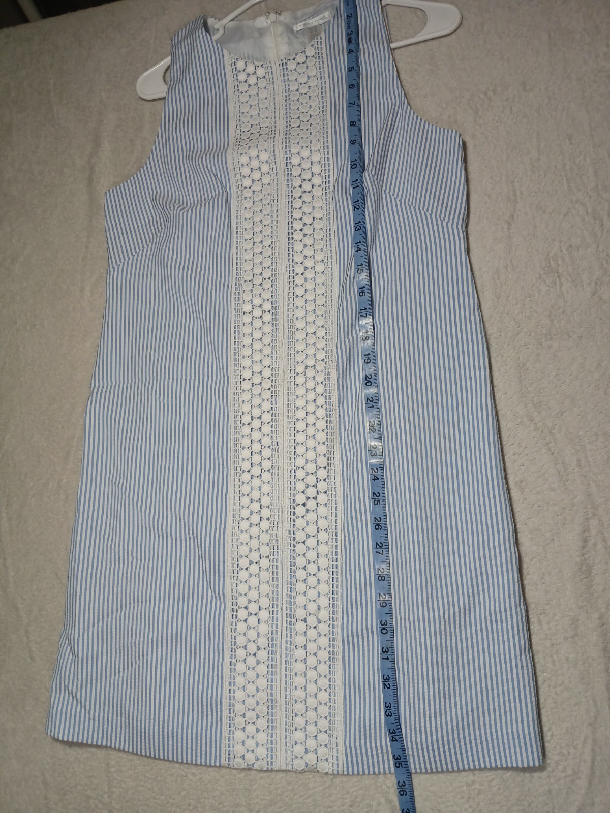 London Times Blue White Striped Lace Sleeveless Shift Dress, Size 8