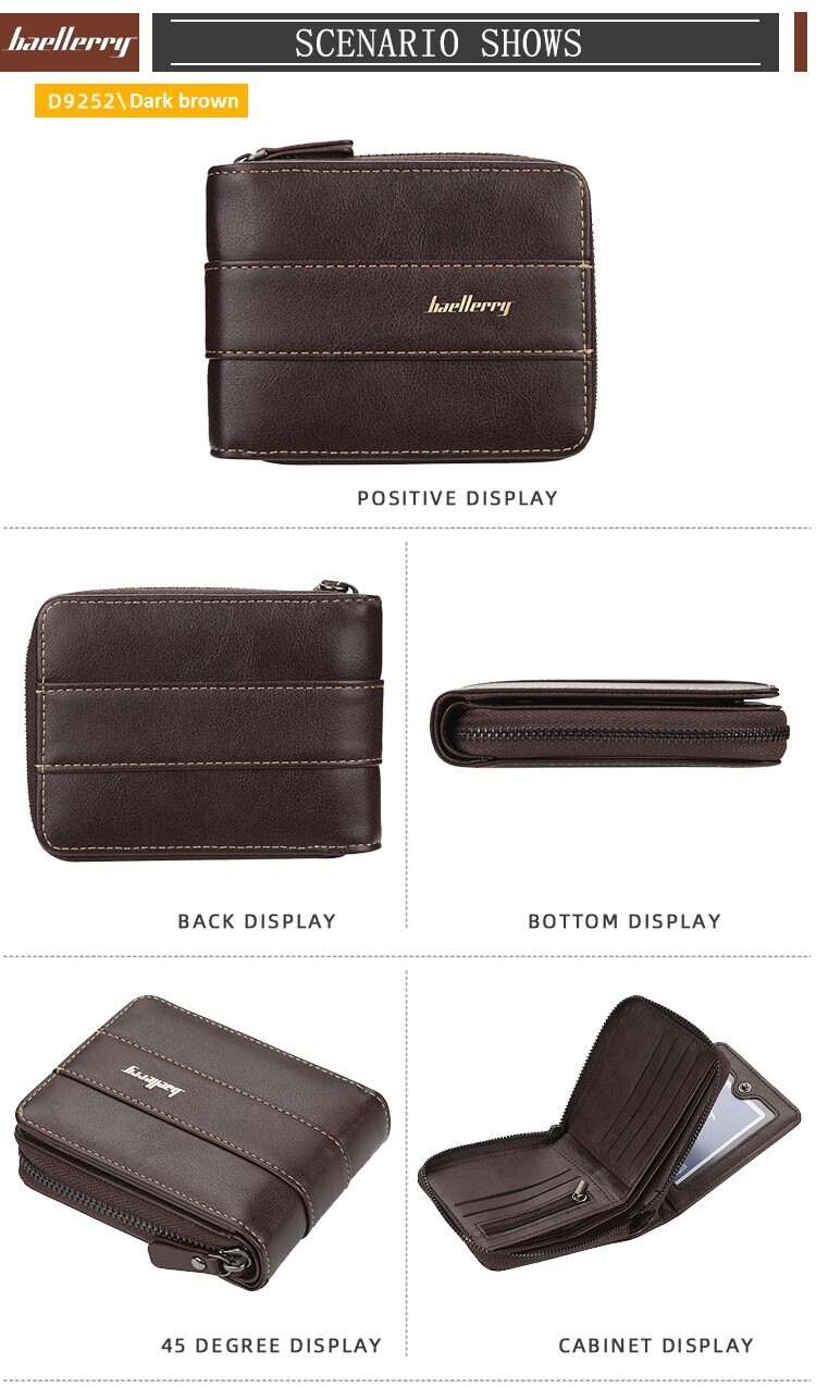 Baellerry Men’s PU Leather Zipper Wallet Multi Card Holder Purse With Coin Bags