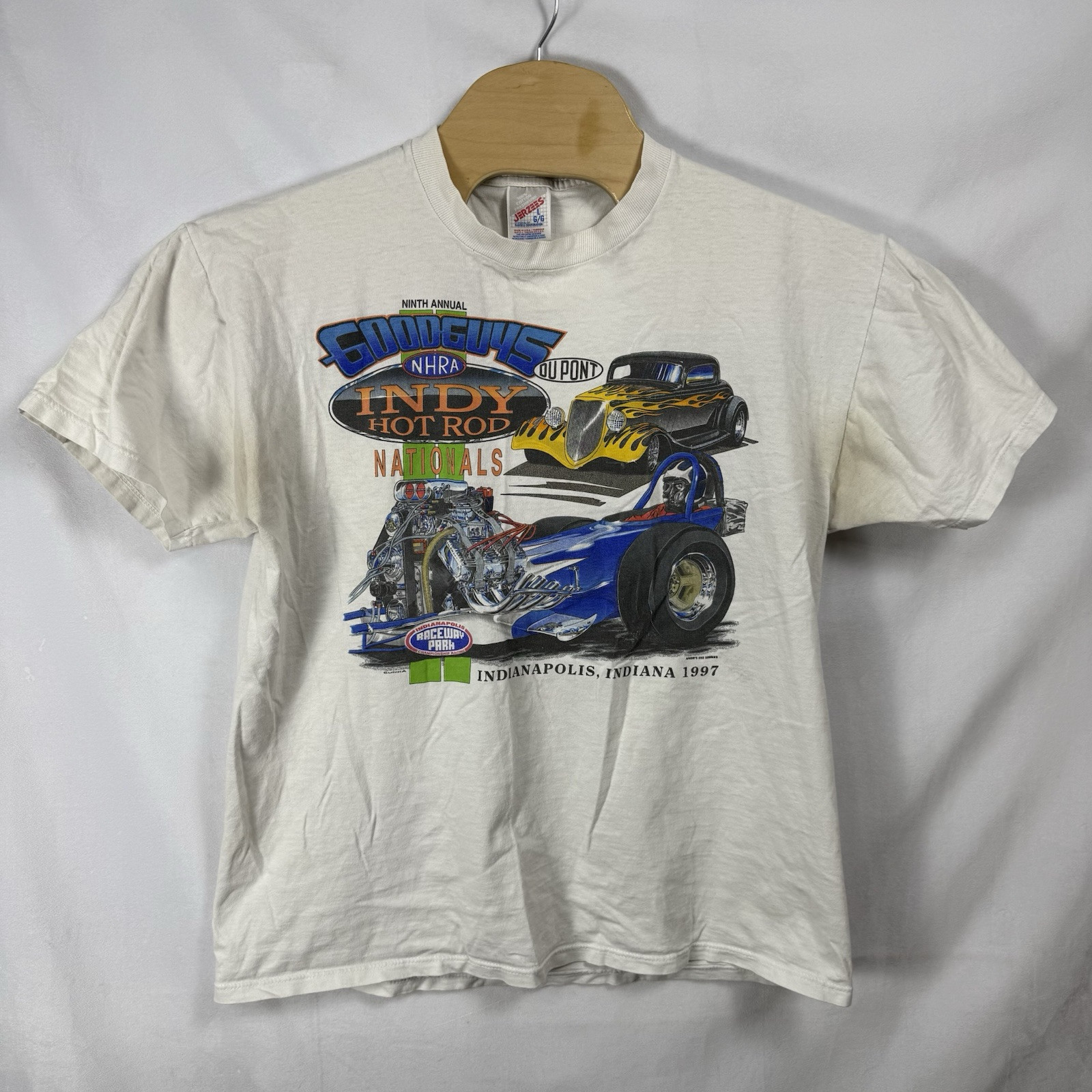 Vintage 1997 Good Guys Hot Rods Indy Nationals Jerzees Single Stitch TShirt Flaw