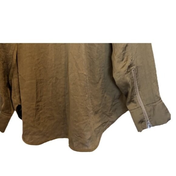 Treasure & Bond Olive Green Satin Hi Low Bomber Shirt Sz XL