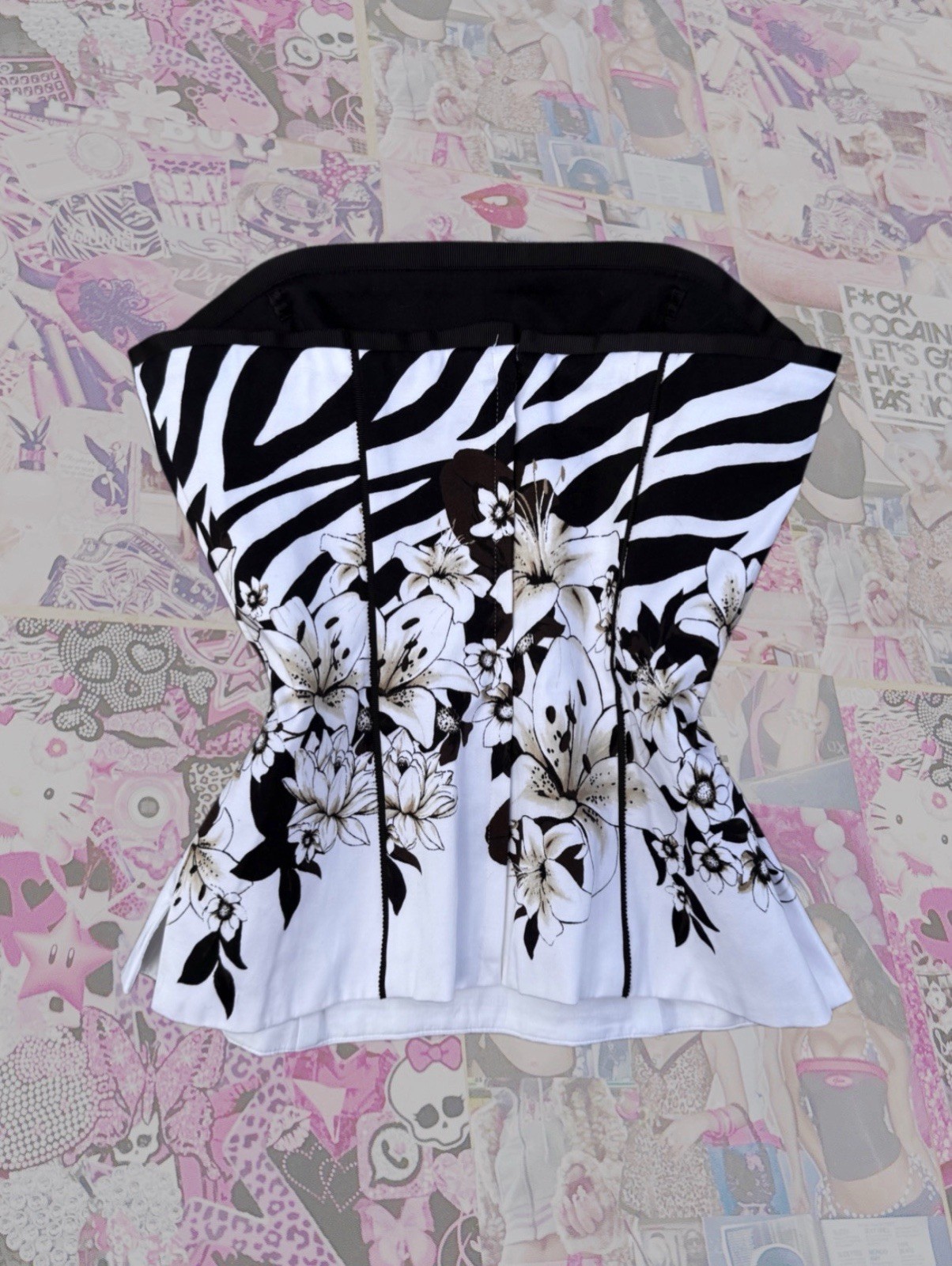 Y2K Zebra Floral Corset Tube Top | White House Black Market 00 McBling Coquette