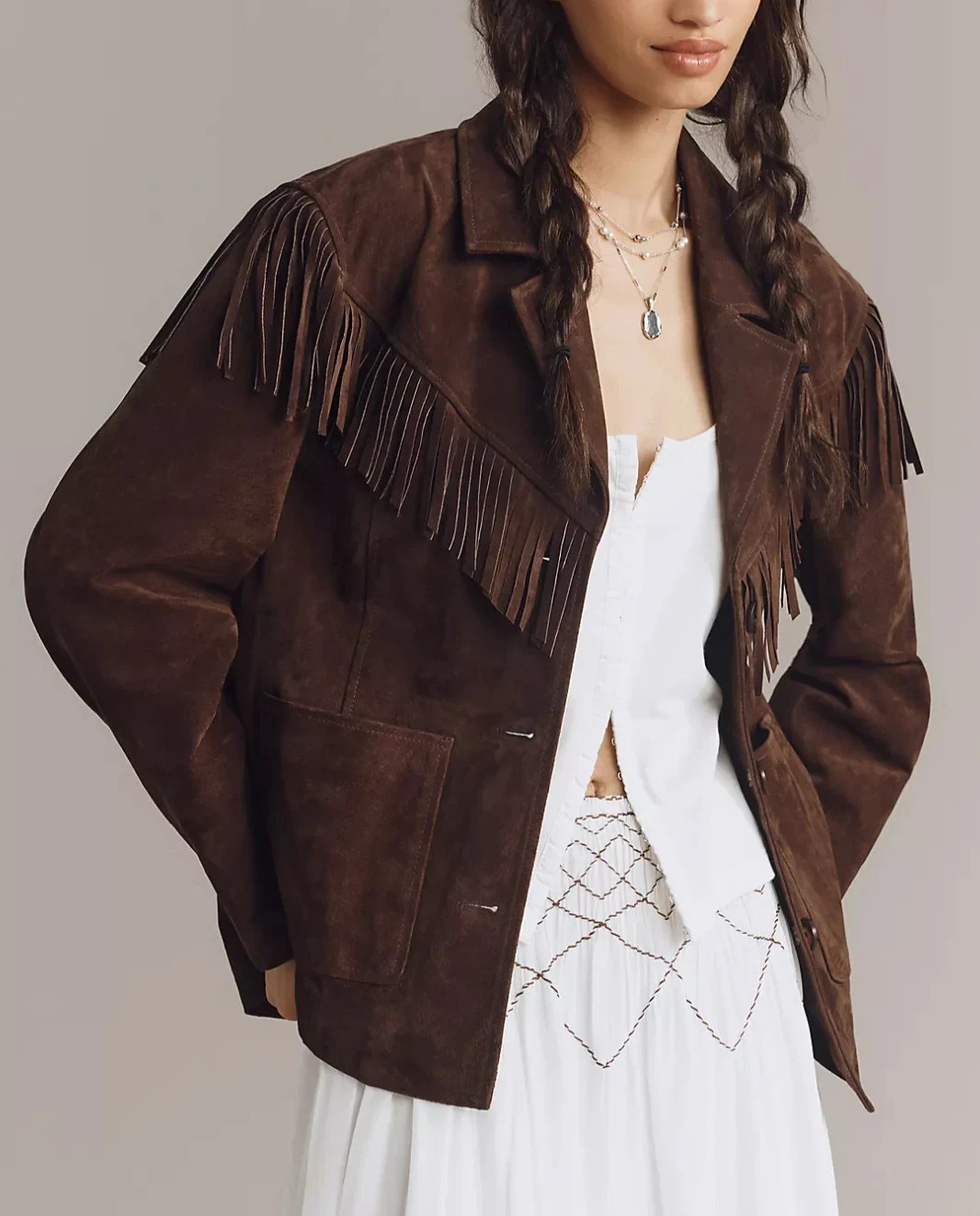 Women’s Fringe Suede Leather Jacket in Dark Brown Size S M L XL XXL 3XL Custom