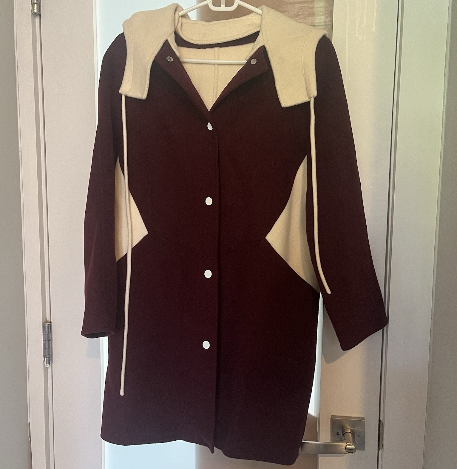 VALENTINO Spa Women’s Size 38 Hooded Wool Colorblock Hoodie Burgundy/Ivory