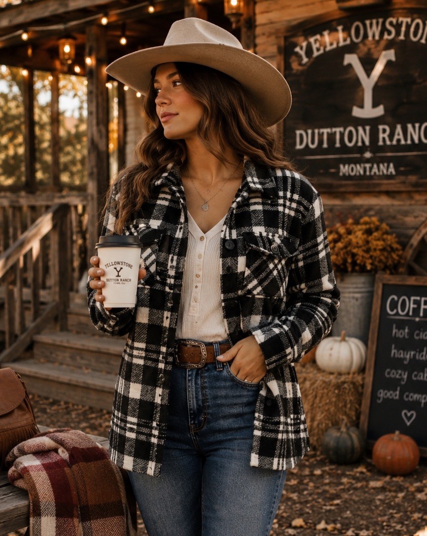 Idyllwind Sherpa Lined Plaid Shacket XS Black White Western Jacket Ranch Coat