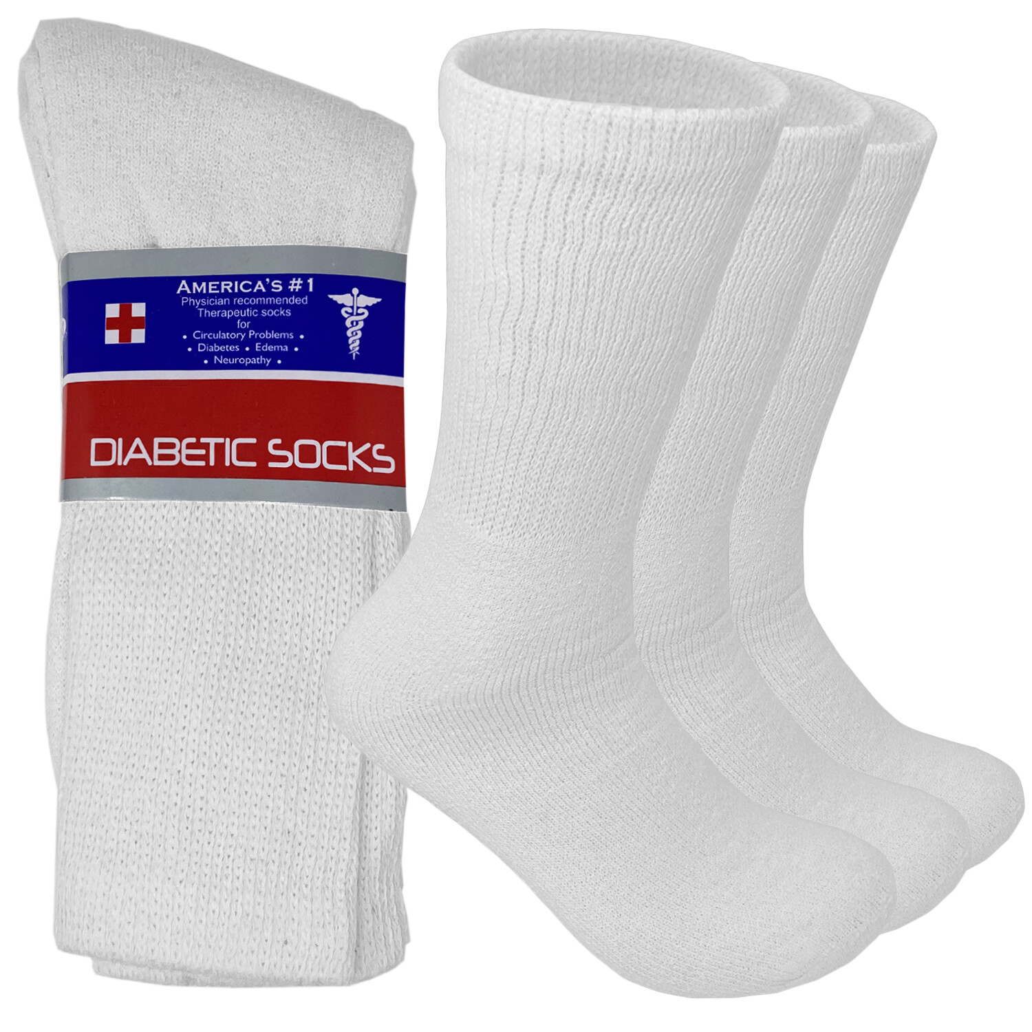 3-12 Pairs Men White Circulatory Diabetic Crew Mid Calf Socks Loose Fit Top 9-15