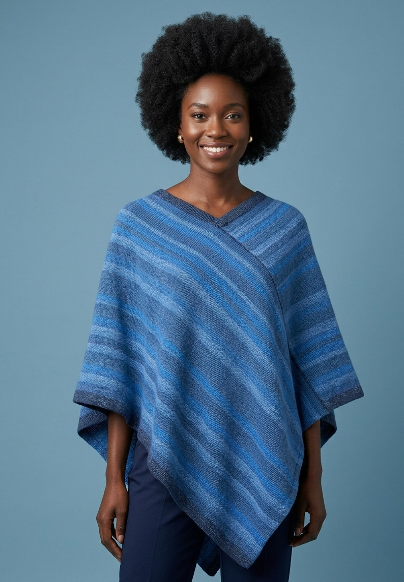 Handmade Poncho Jacket Oceanic Blue Art to Wear Heritage Boho Slow Fashion Craft