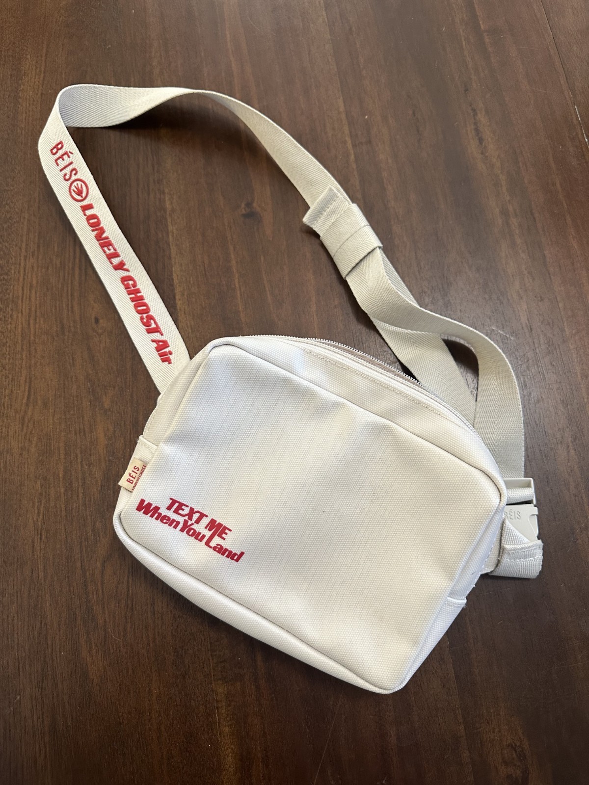 Beis x Lonely Ghost Text Me When You Land Cream Belt Crossbody