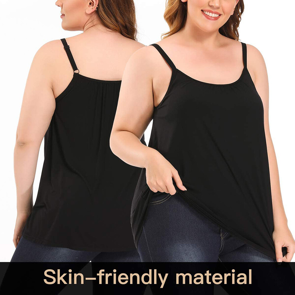 Women Fashion Swing Flowy Cami with Built in Bra Seamless Strap Tank Top Vest US