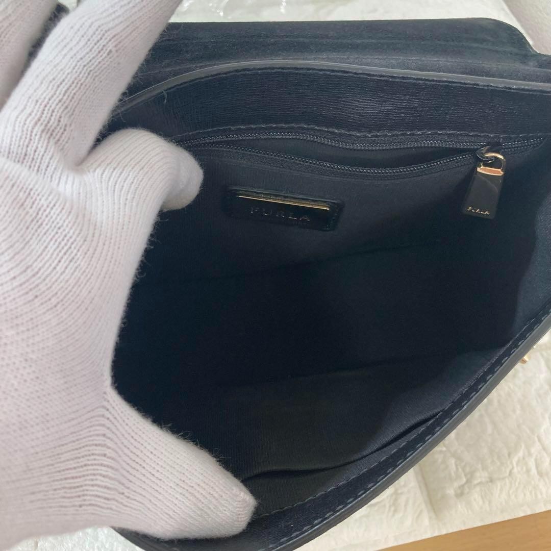 Furla 2way Handbag Shoulder Bag Black Japan Used Excellent Condition 0713773