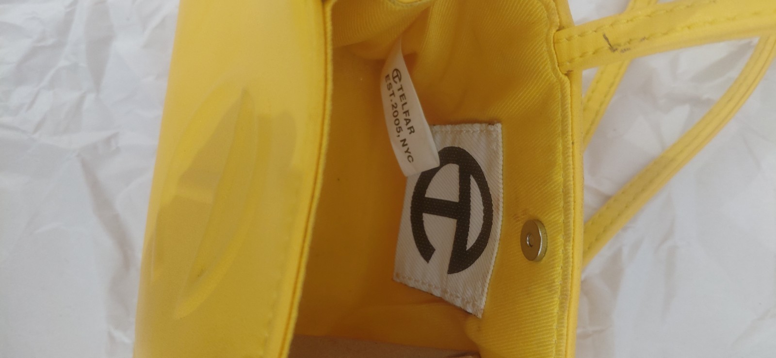 Telfar Mini Yellow Crossbody Bag with Logo Accent and Magnetic Closure