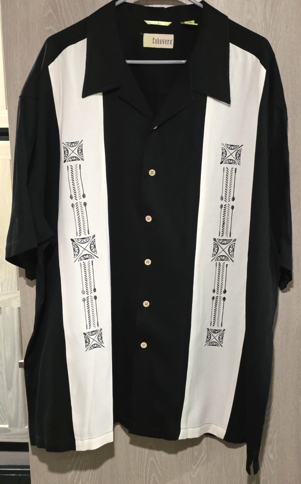 CUBAVERA Button Front Shirt Men’s 3XL Black & White Embroidered Rayon Blend