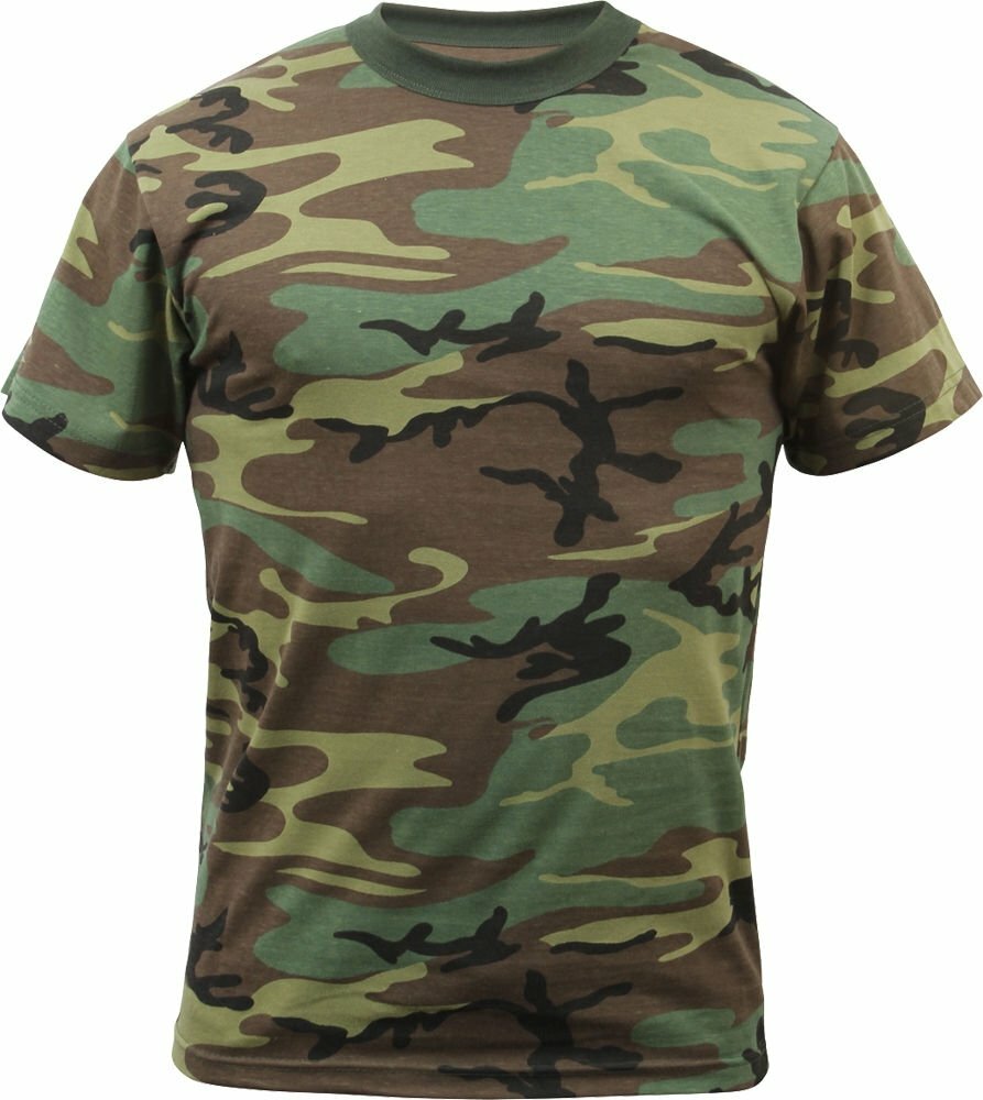 Kids Woodland Camouflage T-Shirt Heavyweight Youth Military Army Camo Tee