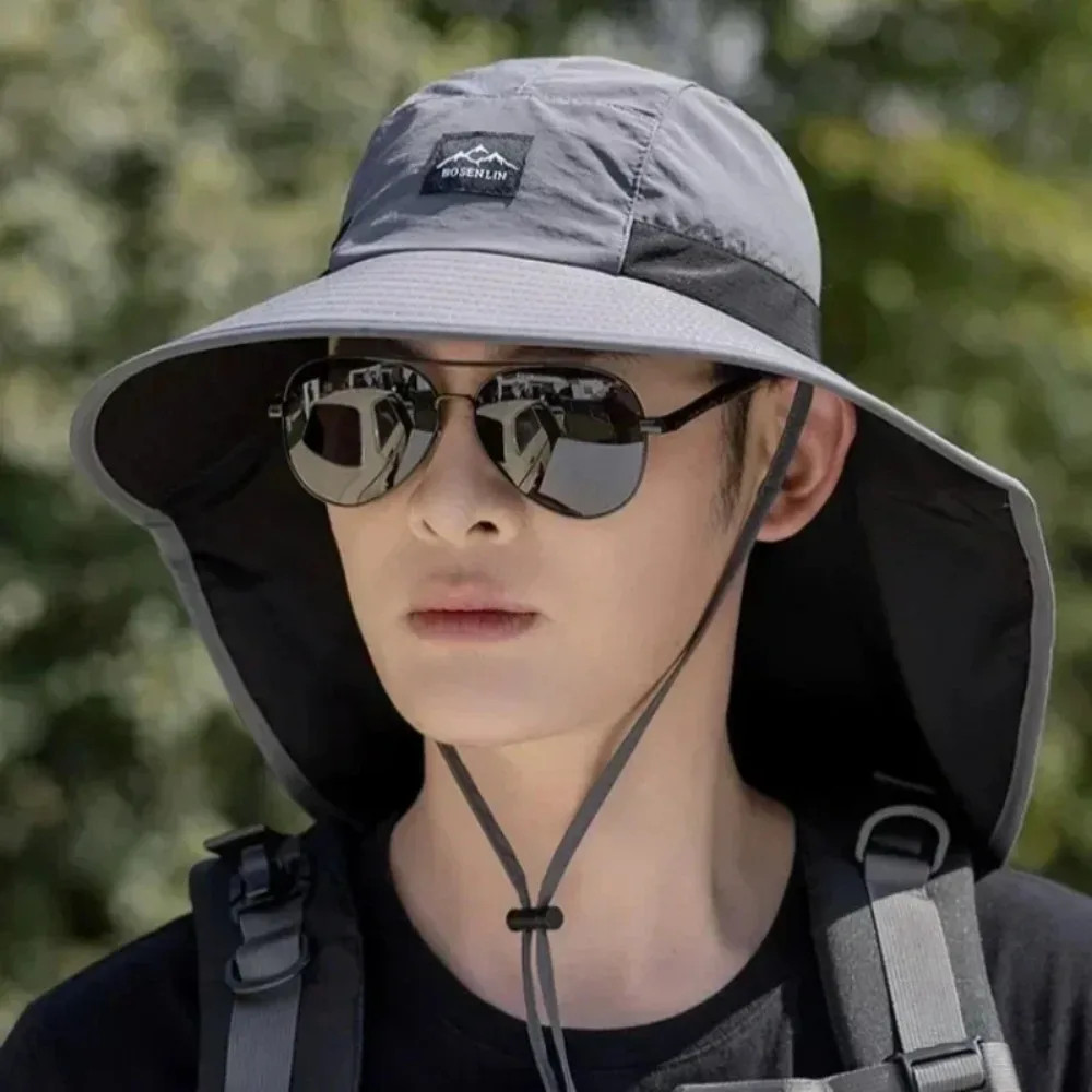 Wide Brim Waterproof Quick-Dry Sun Hat with Neck Flap Breathable Mesh Hiking Cap