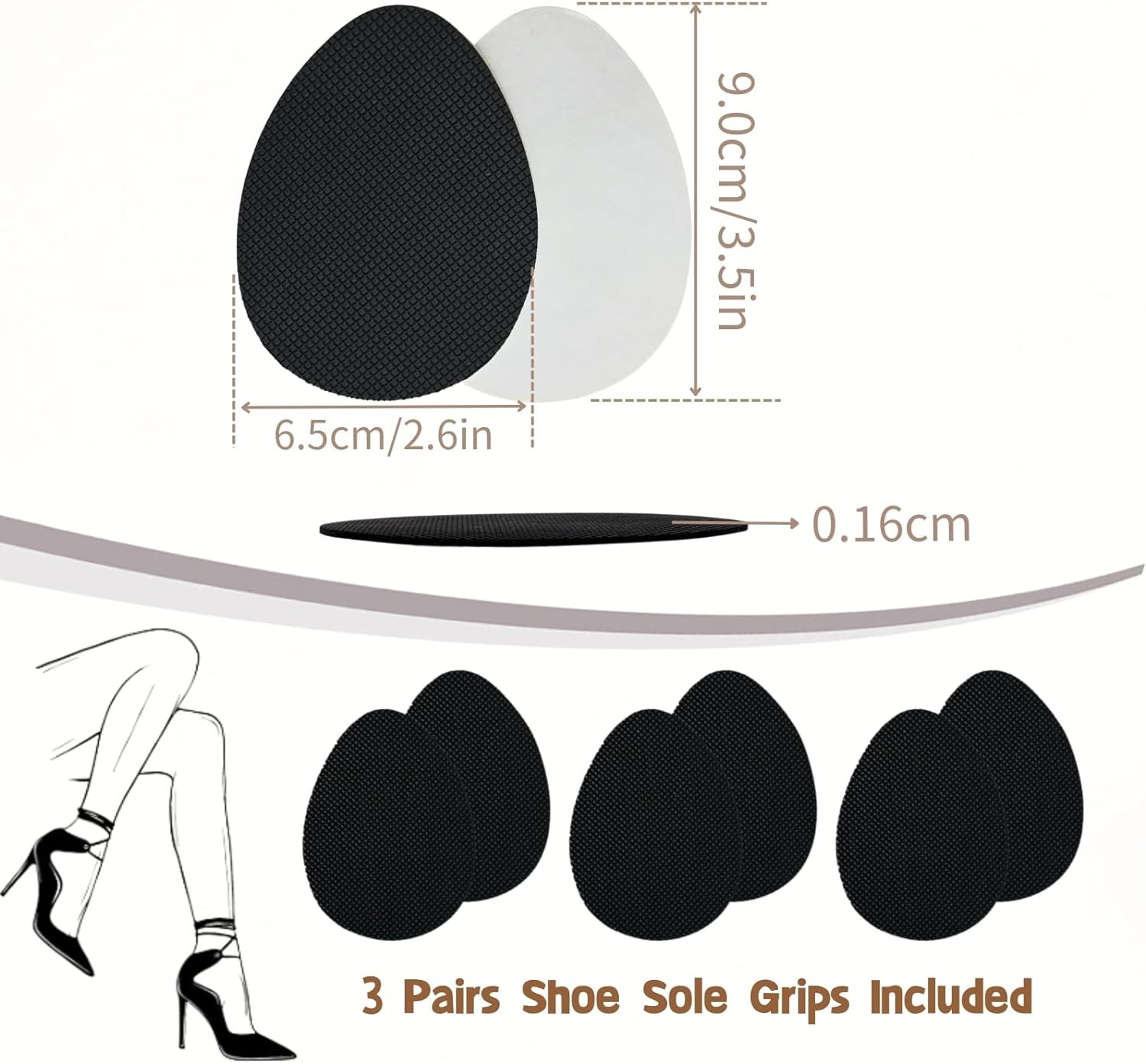 Non-Slip Shoe Pads, Sole Protectors for Bottom of Shoes, 6PCS Black