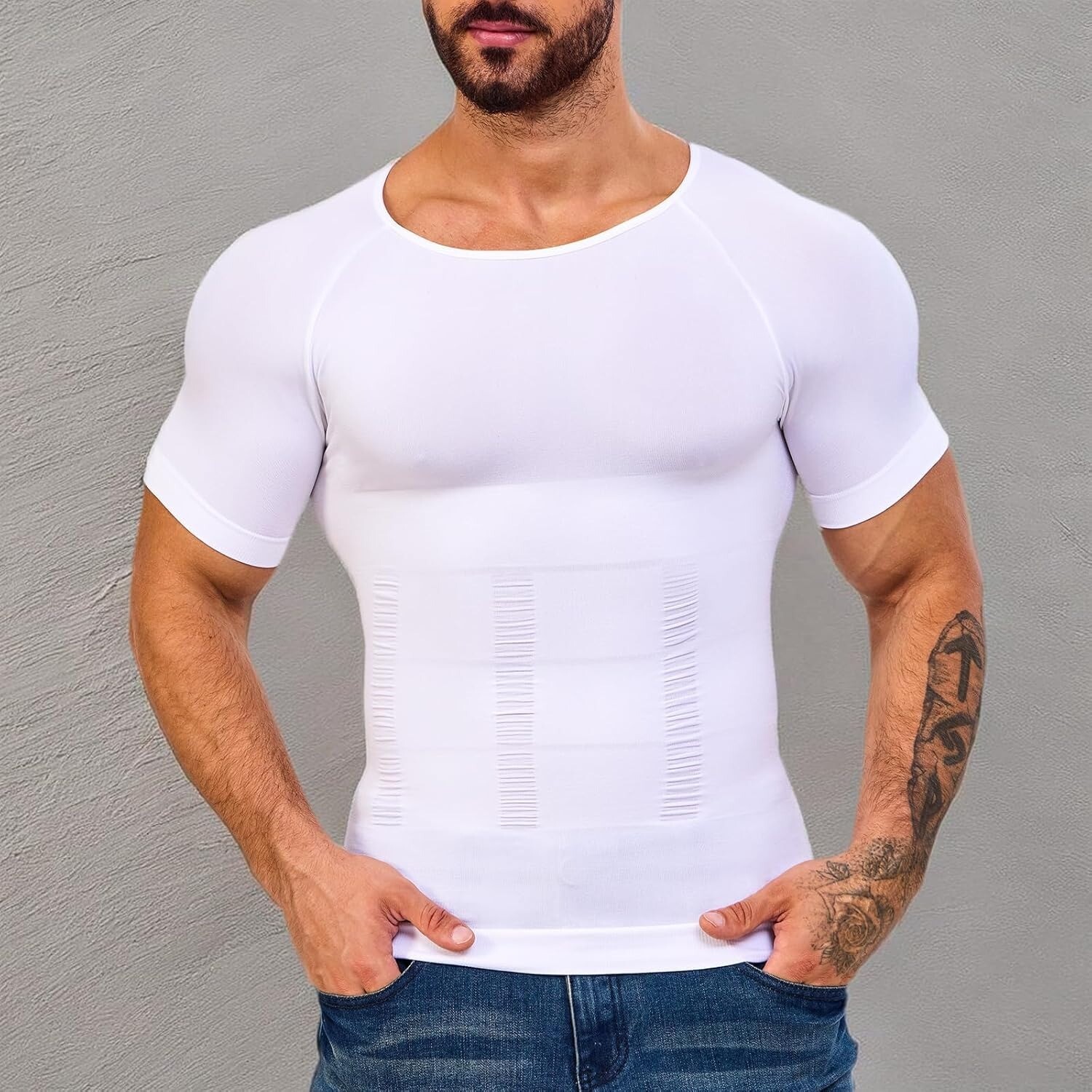 Mens Compression Shirt Body Shaper Slimming Gynecomastia Tummy Control Shapewear