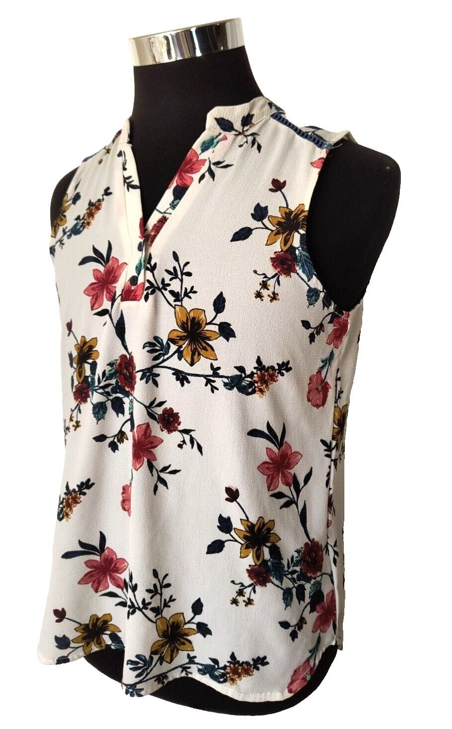 Cure Sleeveless Blouse Women’s Size Medium Pullover Multicolor Floral on Ivory