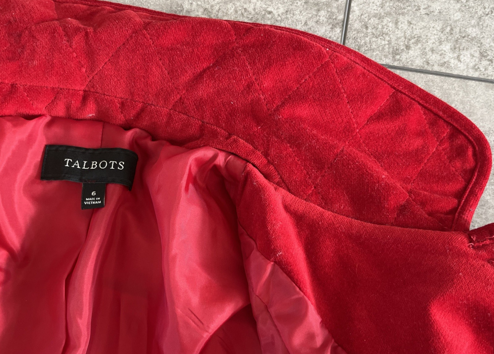 Talbots Red Cotton Velvet Jacket sz 6 Quilted Button Close EUC!