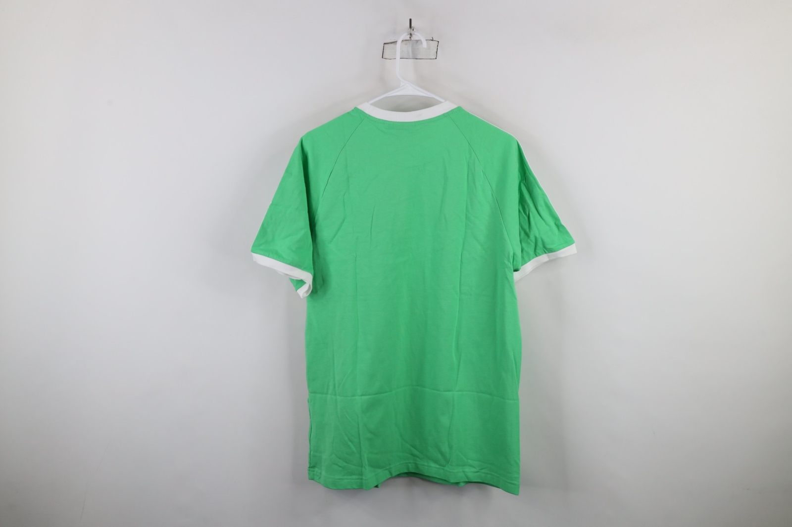 New Adidas Mens M Spell Out Trefoil Striped Short Sleeve Ringer T-Shirt Green