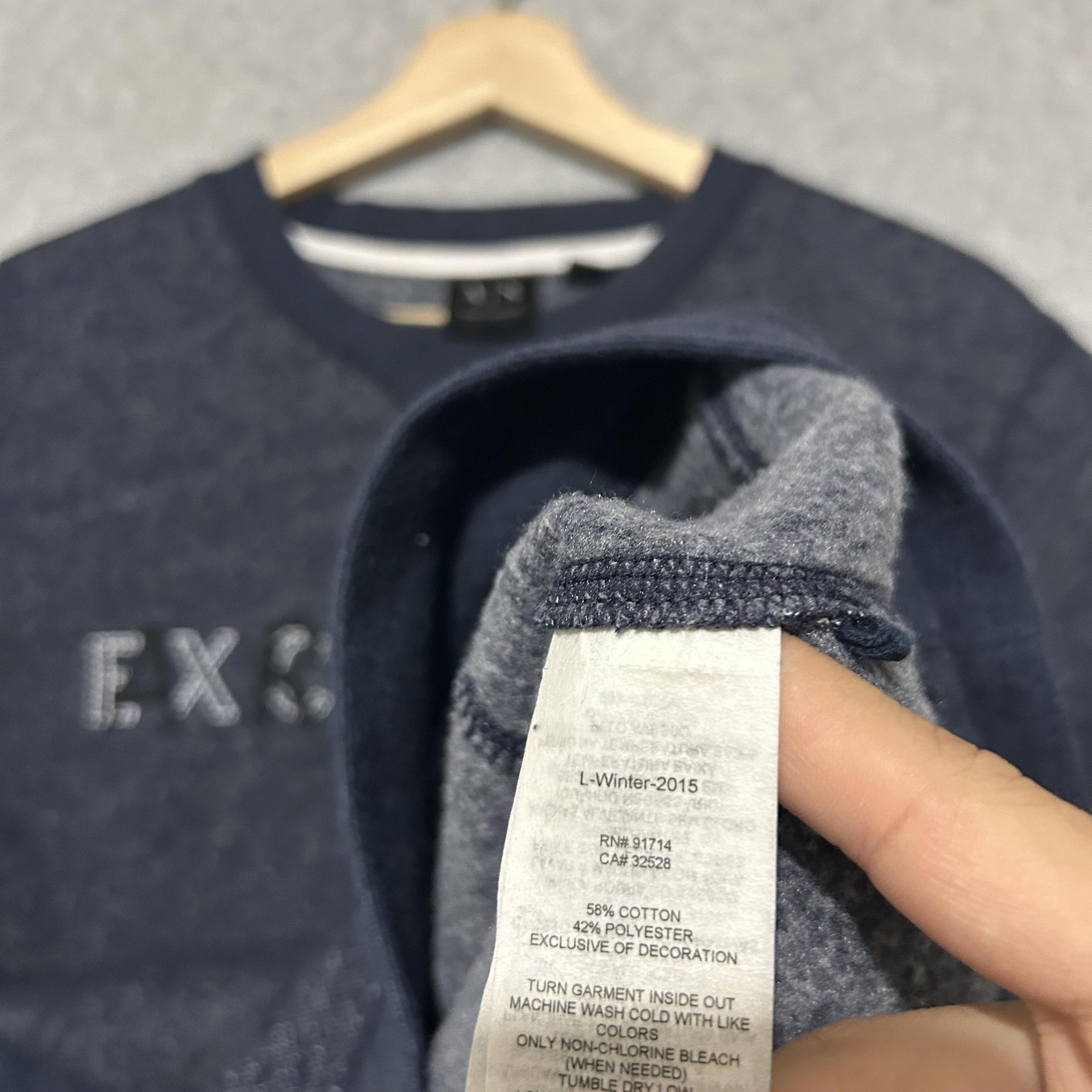 Armani Exchange Sweatshirt Mens Medium Blue Pullover Fleece Crewneck Logo Front