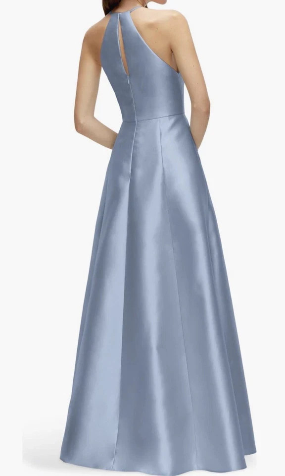 Alfred Sung Cloudy Blue A-Line Satin A-Line Gown Dress Size 16 $279 D874