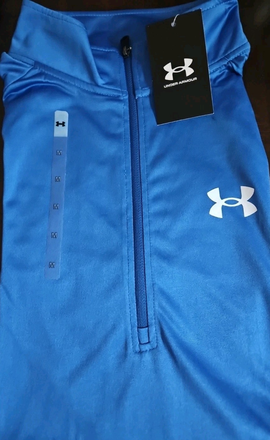 Under Armour Mens Heat Gear Long Sleeve 1/2 Zip Stretch Shirt Blue Medium New.