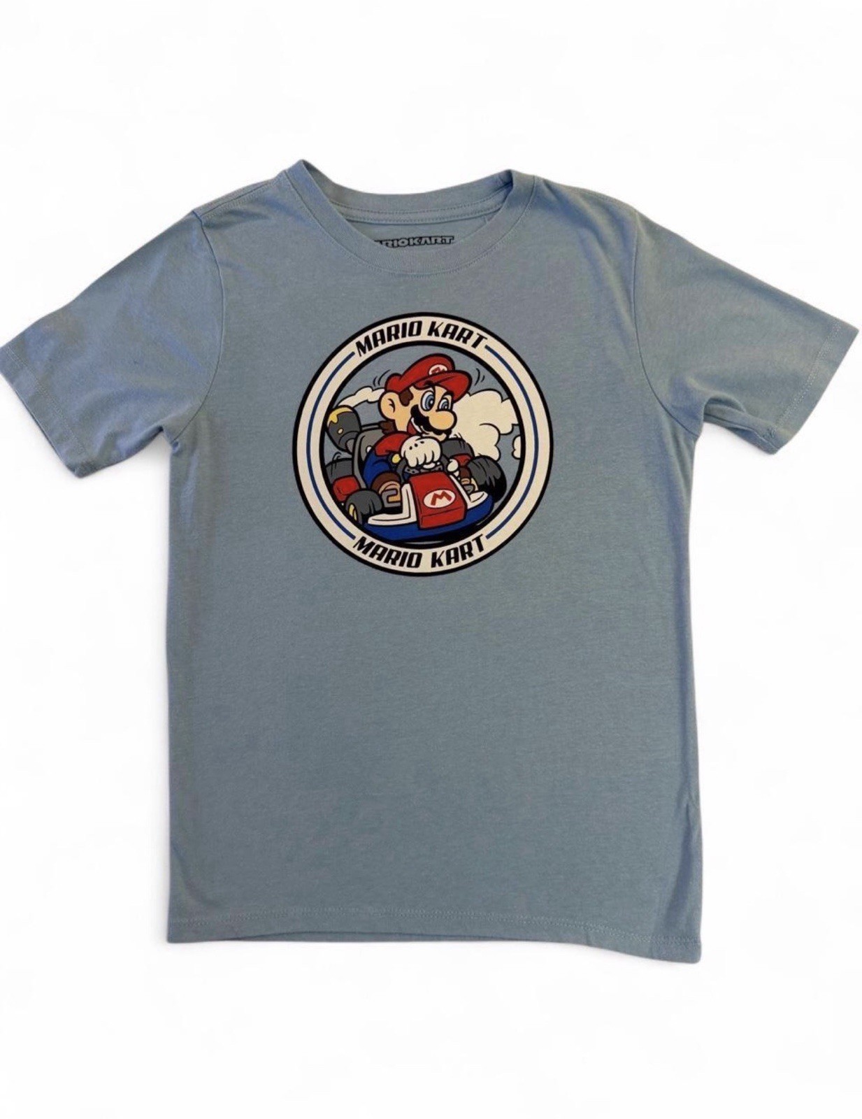 Mario Kart Mario Blue Graphic Tee Youth M (8) Short Sleeve Crew Neck Cotton