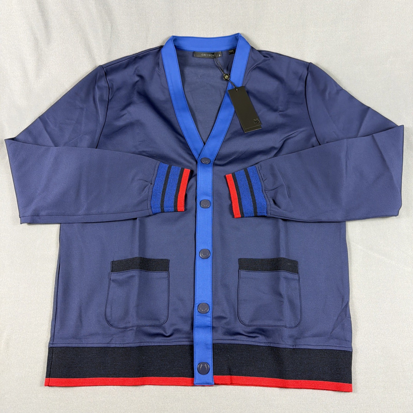 Greyson Sweater Cardigan Sequoia Large Maltese Blue Nylon Cotton NWT MSRP $268