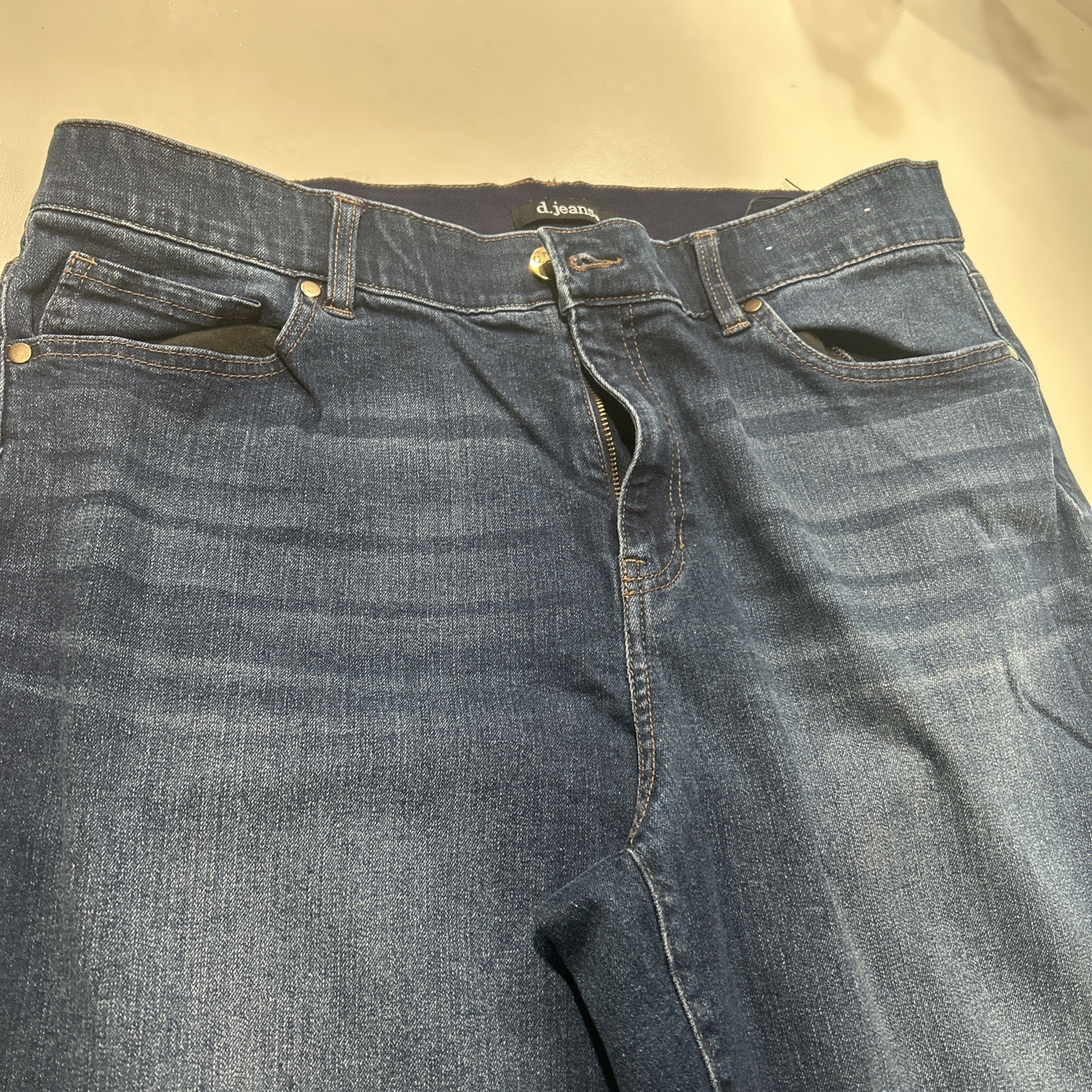 D Jeans 18w Elastic Waist 5 Pocket Button Zip Fly Blue