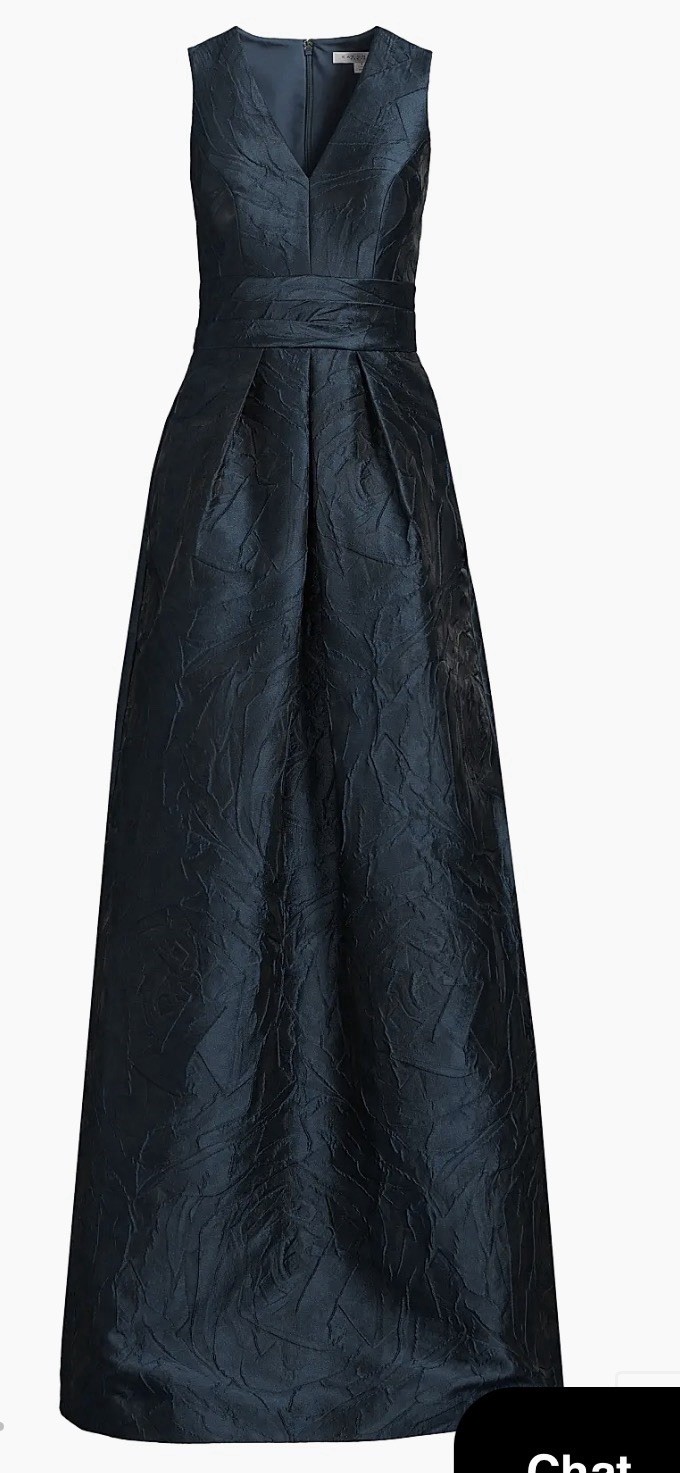 Kay Unger Mariah Jacquard Textured Gown, Blue Opal, A-Line, Ball Gown Size 10