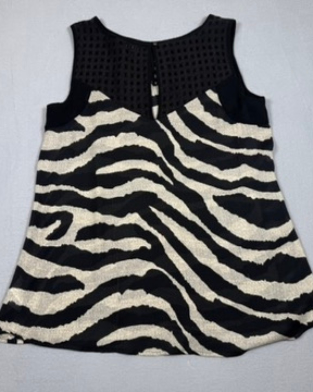 Cabi Medium Zebra Print Sleeveless Blouse Black White Keyhole Back Top