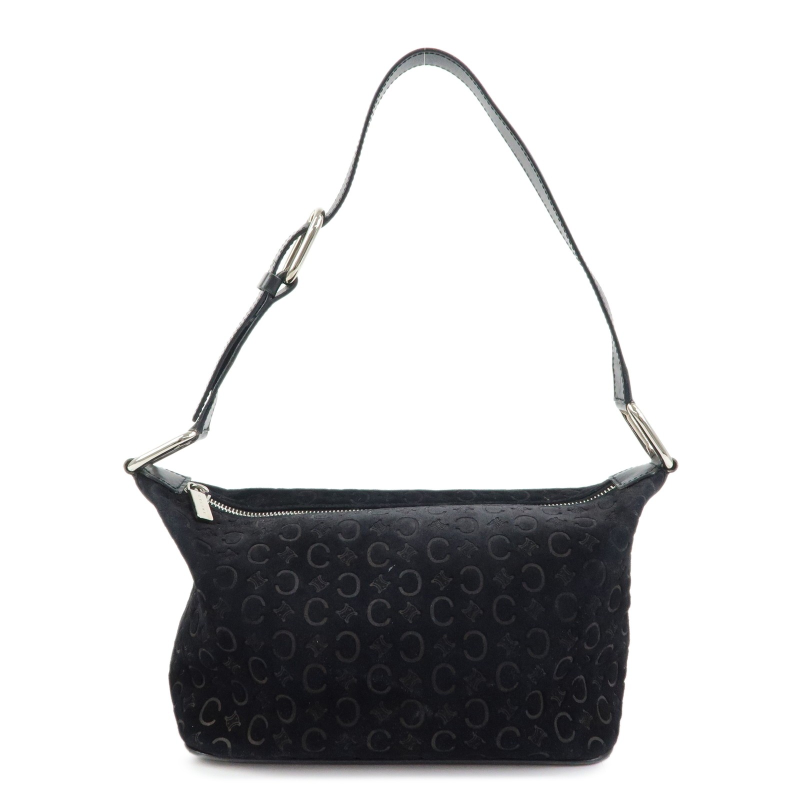 CELINE C Macadam Suede Leather Shoulder Bag Hand Bag Black Authentic Used F/S