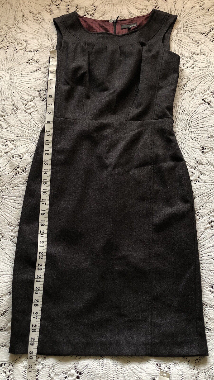 Black and grey/silver herringbone lined sleeveless tailored smart dress, 6 Next
