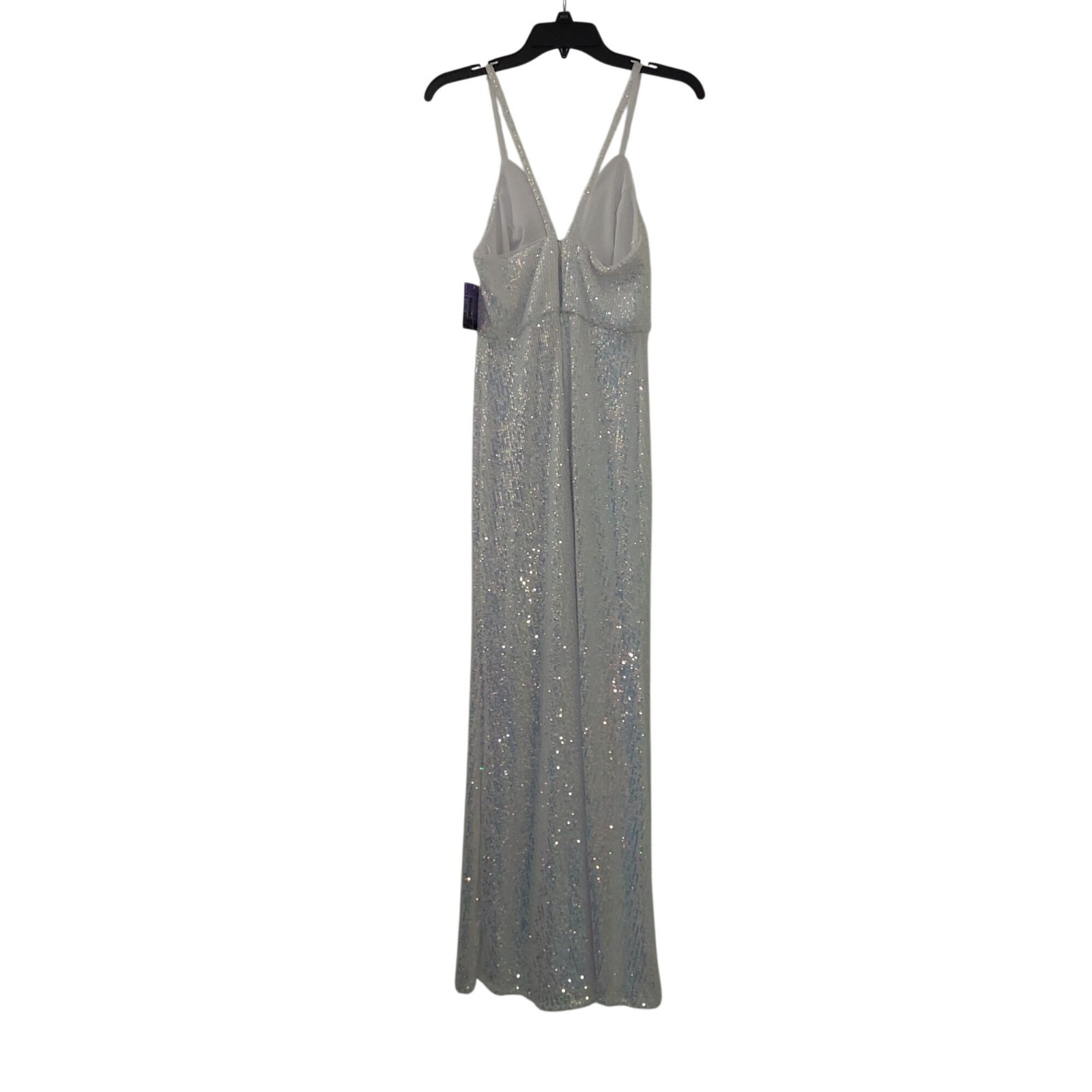 Morgan & Co. Sz 7 White Iridescent Sequin Formal Prom Maxi Dress MSRP $198