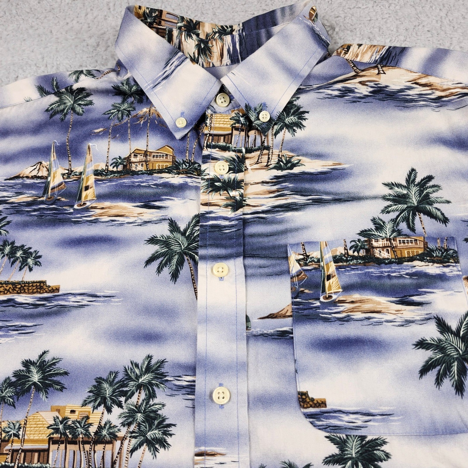 David Taylor Hawaiian Shirt Mens Medium Button Down Blue Tropical Cruise Aloha
