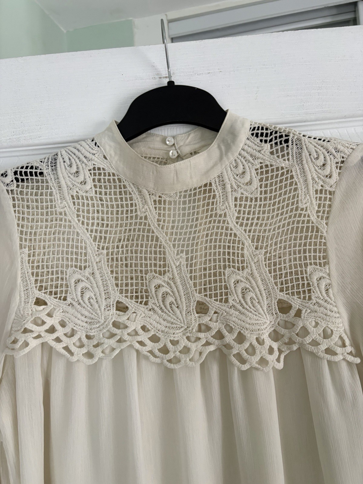 River Island Cream Crochet Blouse – Size M (12/14) – Boho Festival Summer