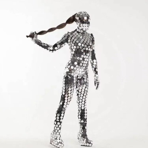 Lot Silver Mirror Jumpsuit Business Costume Nightclub Laser Stage Dance Sequin
