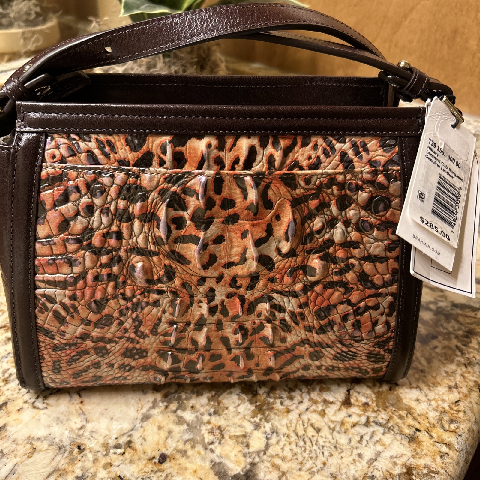 BRAHMIN Hillary Leopard Cub Bergamot Croc-Emb Leather Crossbody Brown Orange NEW