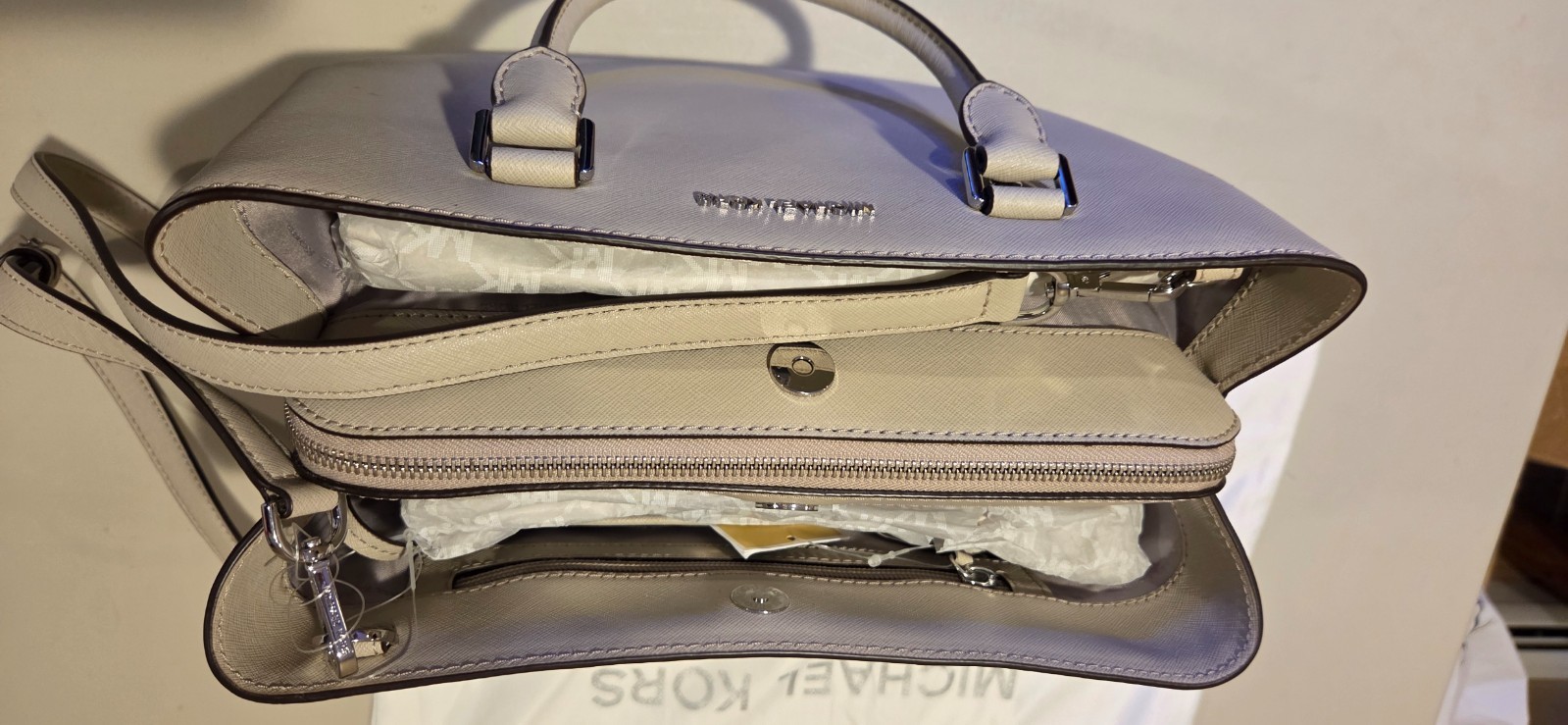 Michael Kors Savannah Large Leather Satchel-Cement color