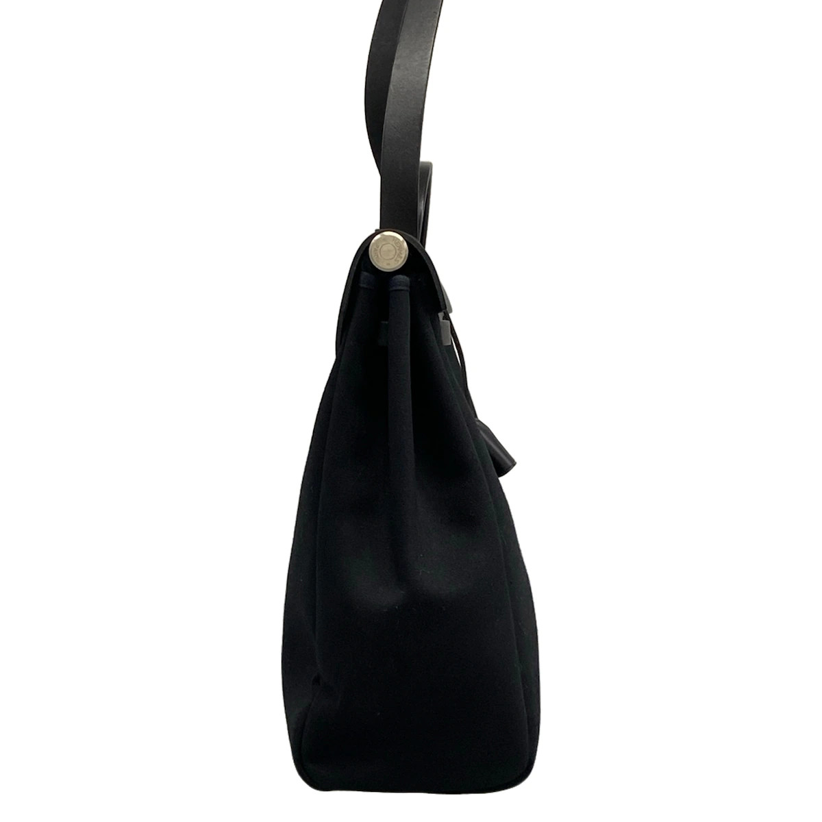 HERMES Her Bag MM Black Toile Officier Leather Square D Handbag