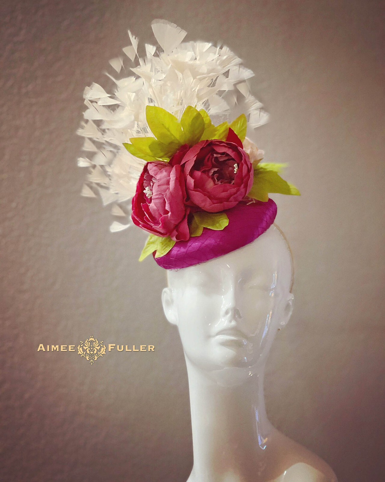 Kentucky Derby Fascinator Ivory White Moss Green Rose Hat Royal Ascot Bridal Hat