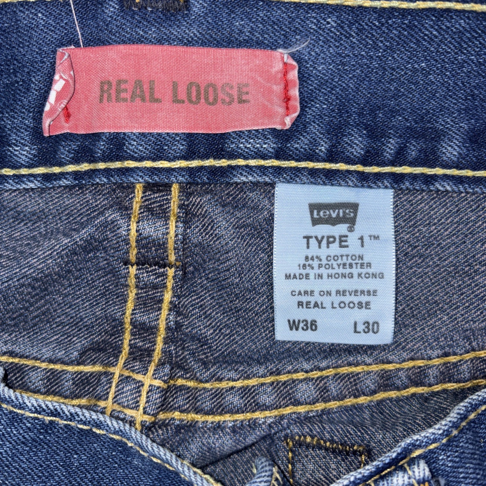 Vintage Levi’s Real Loose Fit Type 1 Jeans Mens Baggy Wide Dark Blue Y2K 36X29