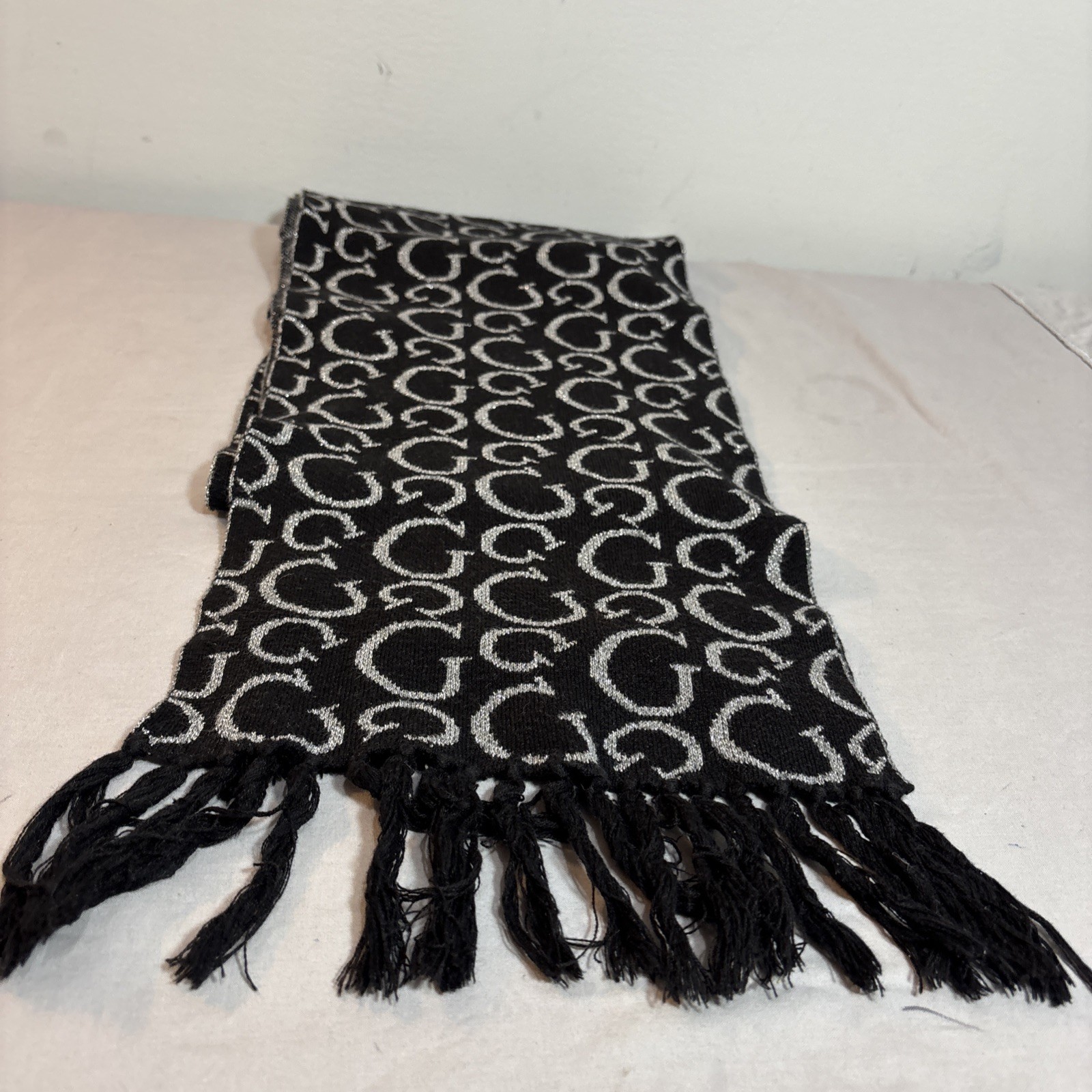 Guess Unisex Shawl/Scarf Black And Silver 64 Inches. 803
