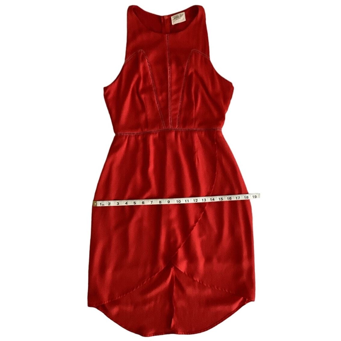 Sienna Sky High Low Sleeveless Crochet Asymmetrical Tulip Mini Dress Red S