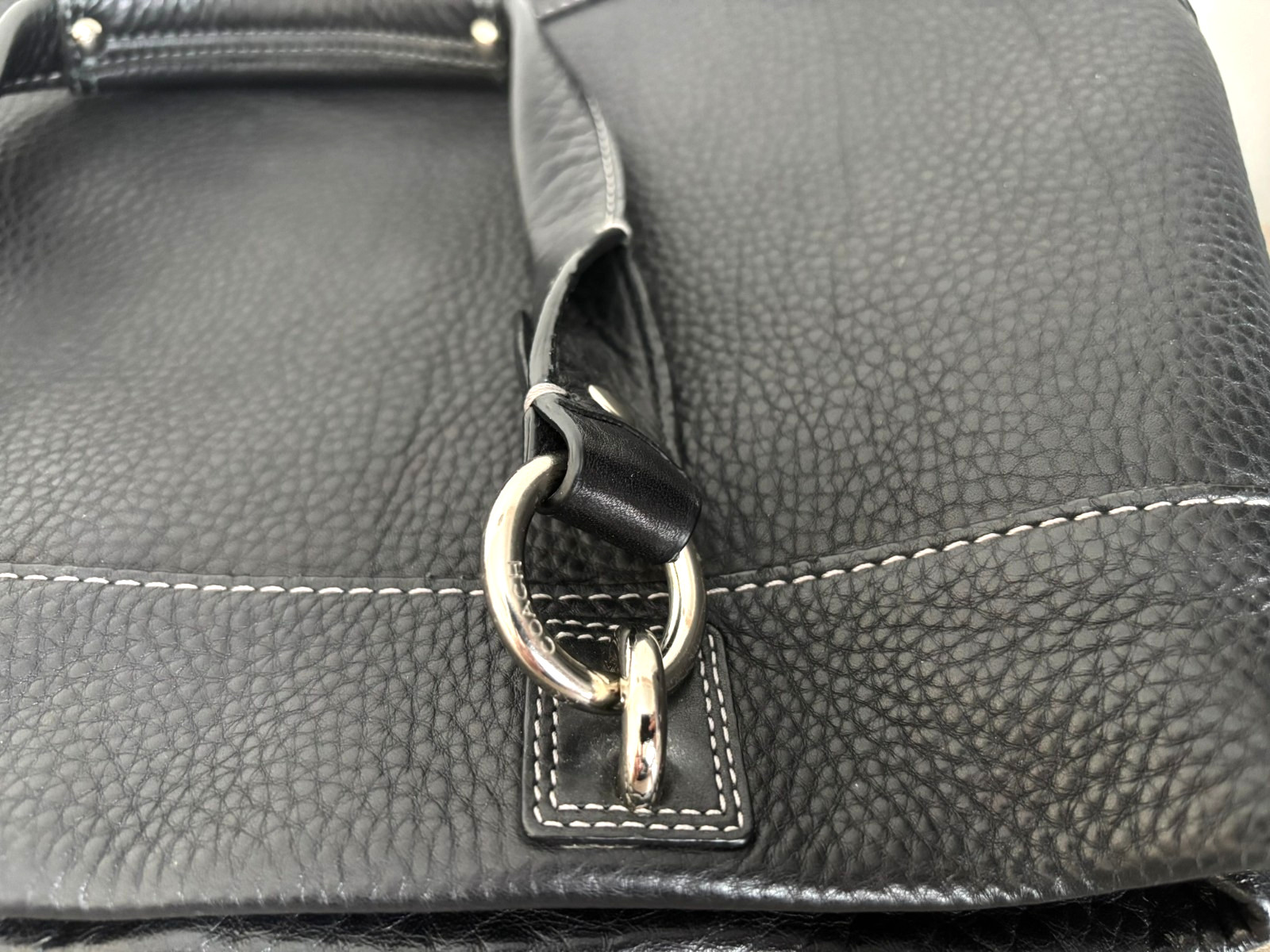 Coach Black Pebbled Leather Carryall Satchel Shoulder Bag Silver Hardware 14426